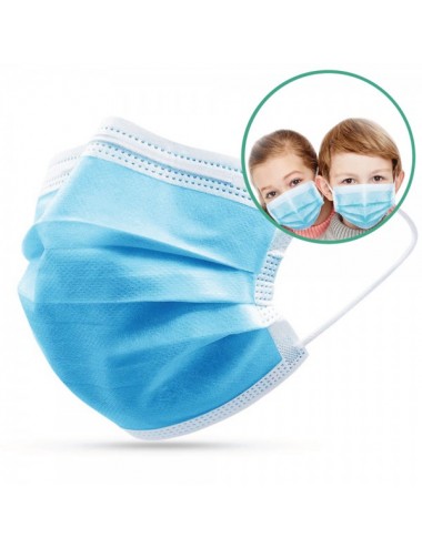 Masque de protection 3 plis jetable pour enfant (Pédiatrique) EN14683 Type IIR Bleu