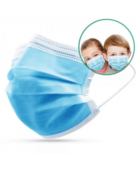 Masque de protection 3 plis jetable pour enfant (Pédiatrique) EN14683 Type IIR Bleu Masque de protection 3 plis jetable pour enfant (Pédiatrique) EN14683 Type IIR Bleu