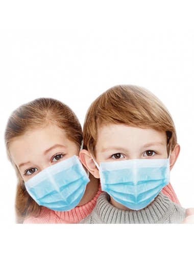 Masque de protection 3 plis jetable pour enfant (Pédiatrique) EN14683 Type 2R Bleu