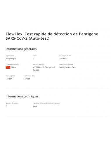 Autotest Nasal Covid-19 labo ACON Flowflex (Boite 5)